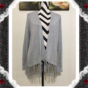 Michael Kira Open Front Gray Tassels Cardigan